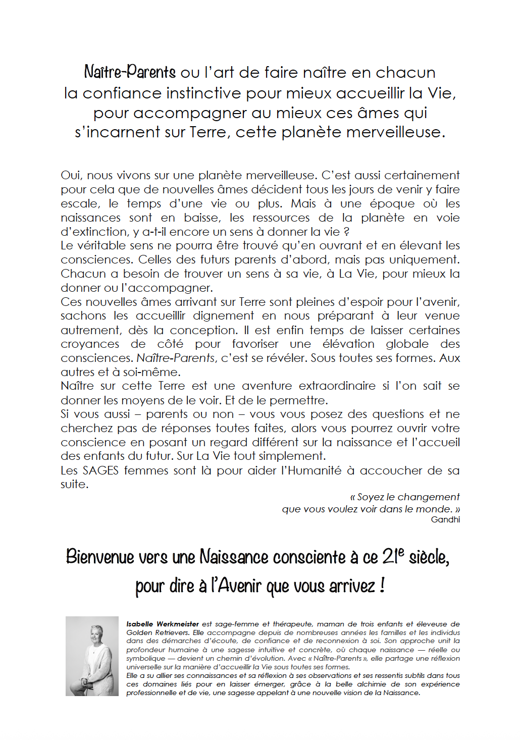 « Naître-Parents ou l’art de faire naître en chacun la confiance instinctive pour mieux accueillir la Vie » 